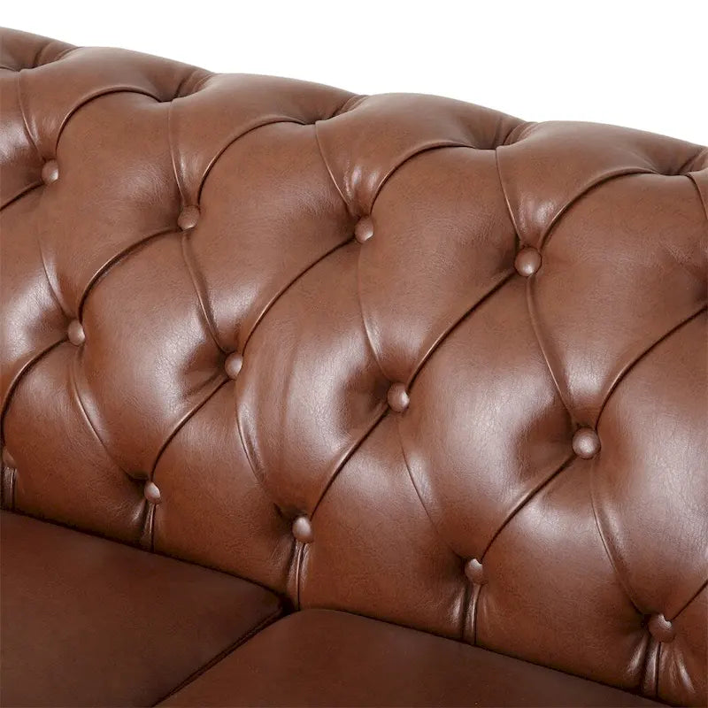 Retro 3-Seat PU Leather Sofa with Wooden Frame & Rivet Detailing