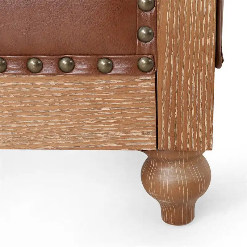 Retro 3-Seat PU Leather Sofa with Wooden Frame & Rivet Detailing