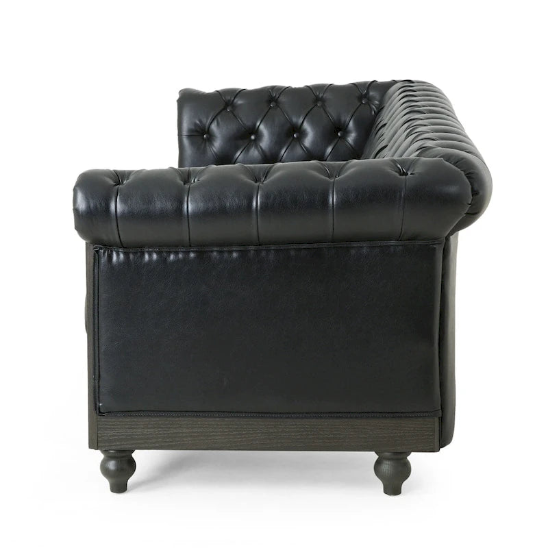 Retro 3-Seat PU Leather Sofa with Wooden Frame & Rivet Detailing