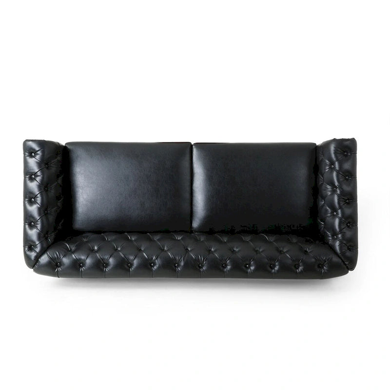 Retro 3-Seat PU Leather Sofa with Wooden Frame & Rivet Detailing