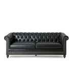 Retro 3-Seat PU Leather Sofa with Wooden Frame & Rivet Detailing