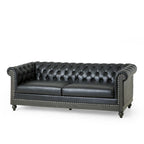 Retro 3-Seat PU Leather Sofa with Wooden Frame & Rivet Detailing