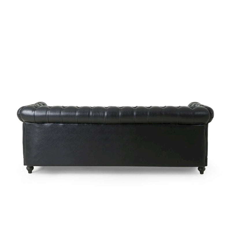 Retro 3-Seat PU Leather Sofa with Wooden Frame & Rivet Detailing