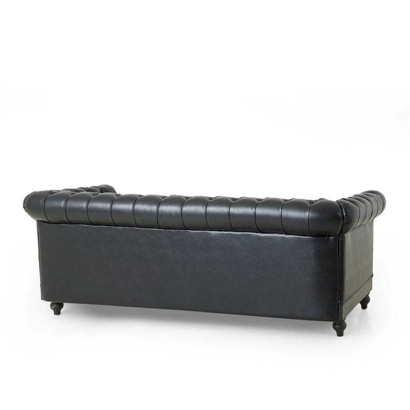 Retro 3-Seat PU Leather Sofa with Wooden Frame & Rivet Detailing
