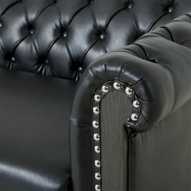 Retro 3-Seat PU Leather Sofa with Wooden Frame & Rivet Detailing