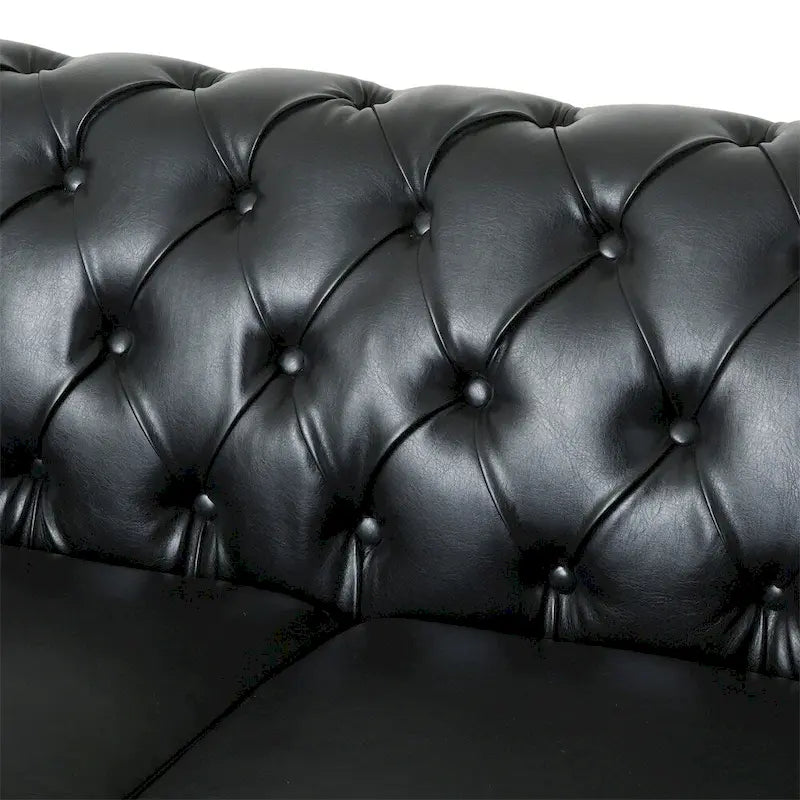 Retro 3-Seat PU Leather Sofa with Wooden Frame & Rivet Detailing