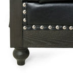 Retro 3-Seat PU Leather Sofa with Wooden Frame & Rivet Detailing