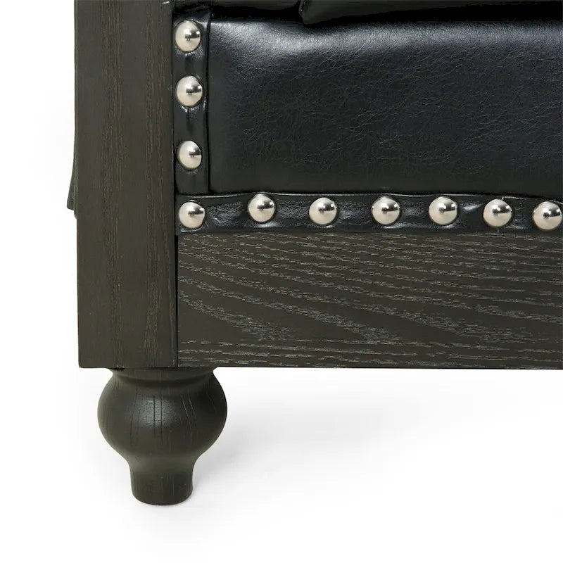 Retro 3-Seat PU Leather Sofa with Wooden Frame & Rivet Detailing