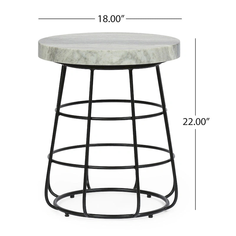 Round Marble Top Side Table with Matte Black Iron Frame