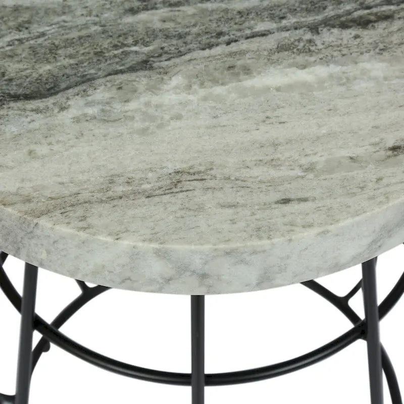 Round Marble Top Side Table with Matte Black Iron Frame
