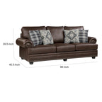 Jade 98 Inch Sofa, Rich Brown Microfiber, 4 Pillows, Soft Cushions, Wood