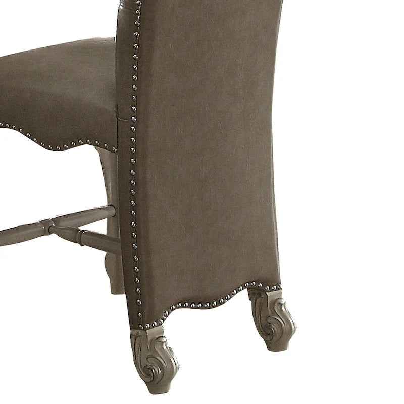 Counter Height Dining Chairs Set of 2 – Faux Leather, Button Tufted, Nailhead Trim