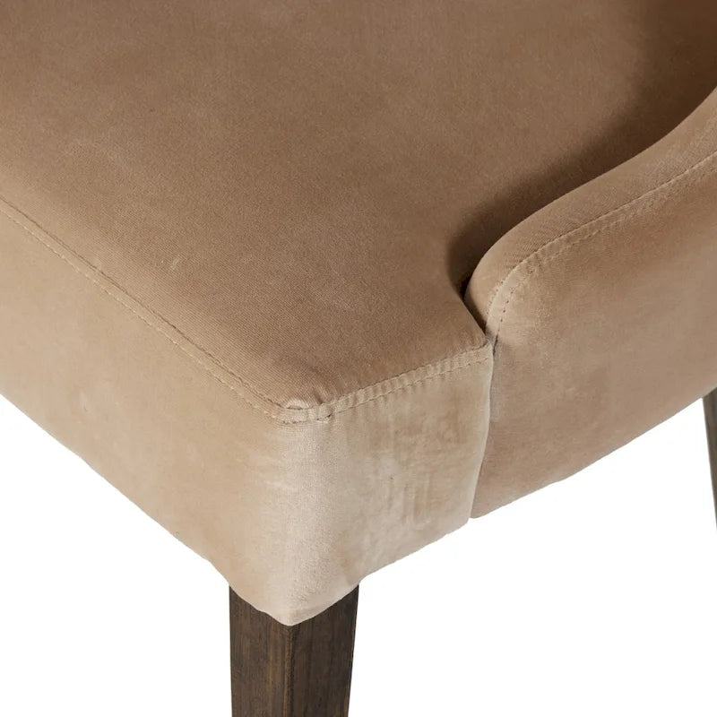 Velvet Upholstered Dining Bench with Solid Parawood Legs, Classic Italian Style, Taupe