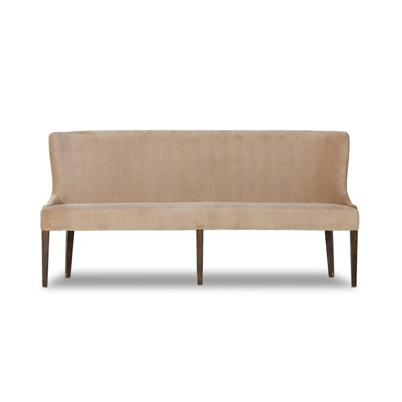 Velvet Upholstered Dining Bench with Solid Parawood Legs, Classic Italian Style, Taupe