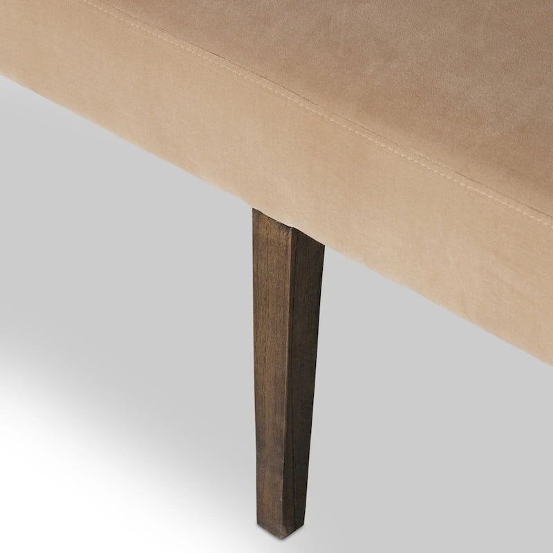 Velvet Upholstered Dining Bench with Solid Parawood Legs, Classic Italian Style, Taupe