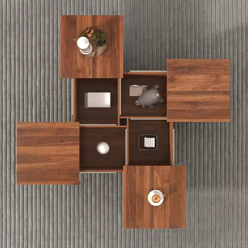 Marble Veneer Coffee Table Sliding Top with Storage