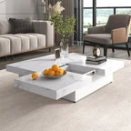 Marble Veneer Coffee Table Sliding Top with Storage