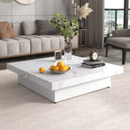 Marble Veneer Coffee Table Sliding Top with Storage