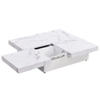 Marble Veneer Coffee Table Sliding Top with Storage