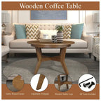 Mid Century Farmhouse 32inch Wood Round Coffee Table for Living Room